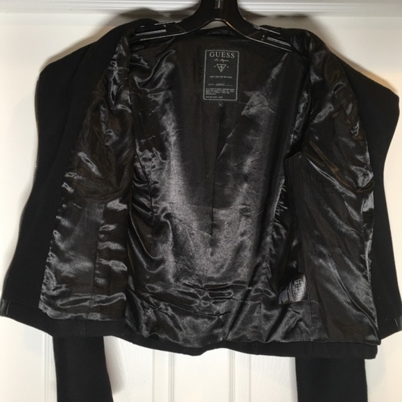 Guess Black Wool/Leather Moto-Zip Coat - Picture 6 of 8